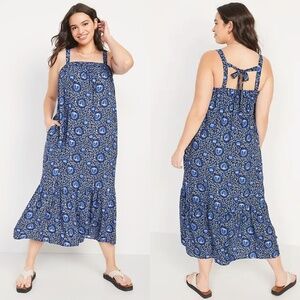 Old Navy Women's M Blue Floral Print Sleeveless Tie-Back Cutout Maxi Swing Dress